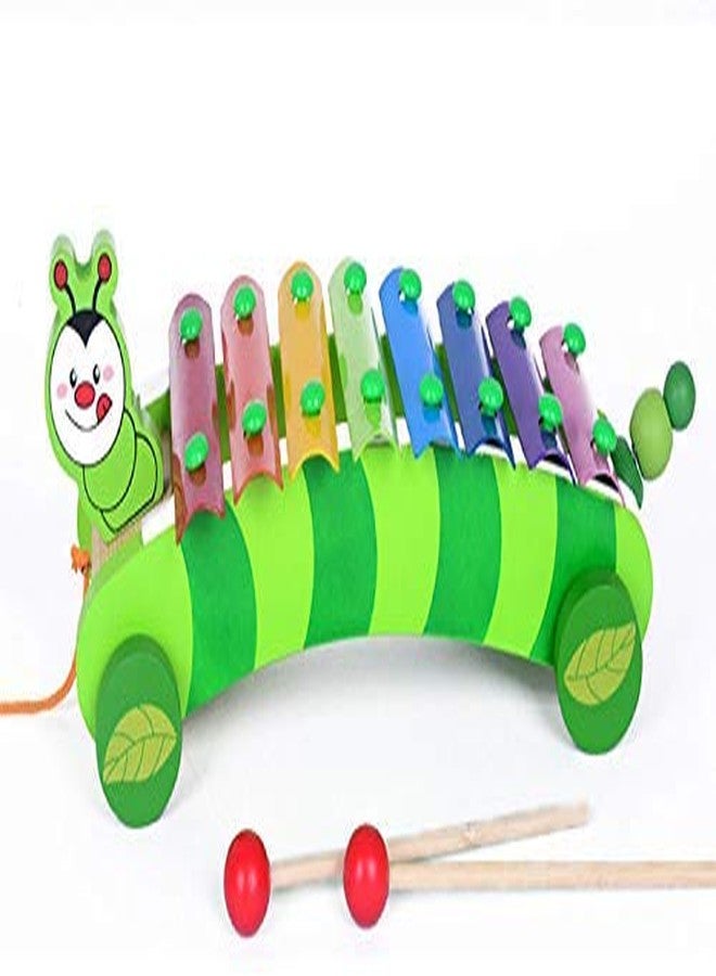 CrazyCrafts 2 in 1 Animal Xylophone with Pull Along Wooden Toys for Kids, Wooden Xylophone for Boys and Girls Caterpillar - Image 1